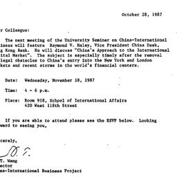 Announcements, 1987-10-28. ...