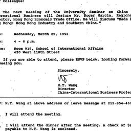 Announcements, 1992-03-06. ...