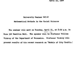 Announcements, 1964-04-15. ...