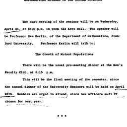 Announcements, 1966-04-07. ...