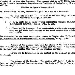 Announcements, 1961-10-27. ...