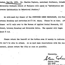 Announcements, 1972-05-22. ...
