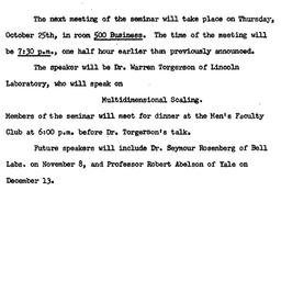 Announcements, 1962-10-15. ...
