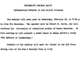 Announcements, 1963-02-11. ...