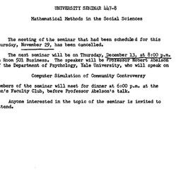 Announcements, 1962-11-26. ...