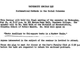Announcements, 1961-05-15. ...