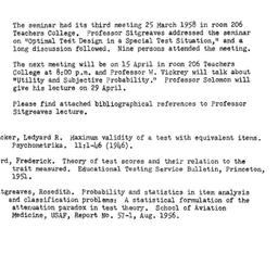 Announcements, 1958-04-09. ...