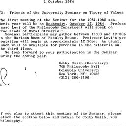 Announcements, 1984-10-17. ...