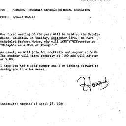 Announcements, 1986-09-02. ...