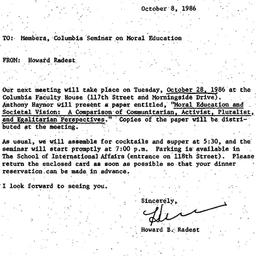 Announcements, 1986-10-08. ...