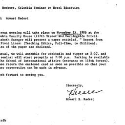 Announcements, 1986-11-10. ...