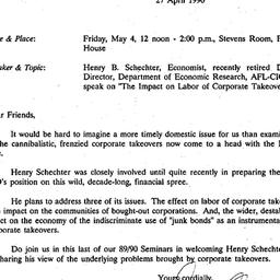 Announcements, 1990-04-27. ...