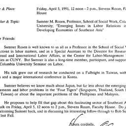 Announcements, 1991-03-15. ...