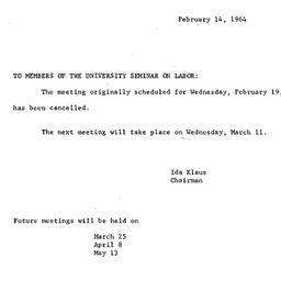 Announcements, 1964-02-14. ...