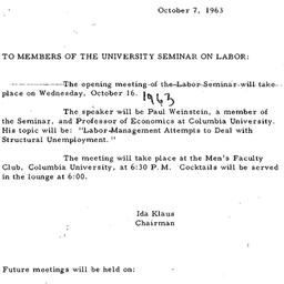 Announcements, 1963-10-07. ...