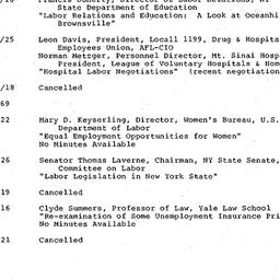 Schedules, Labor, seminar 4...