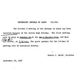 Announcements, 1965-09-28. ...