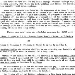 Announcements, 1986-09-30. ...