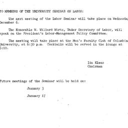 Announcements, 1961-11-27. ...