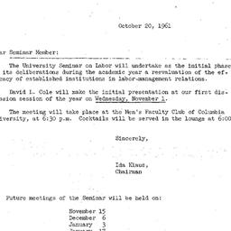 Announcements, 1961-10-20. ...
