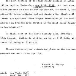 Announcements, 1967-04-10. ...