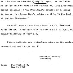 Announcements, 1967-05-08. ...