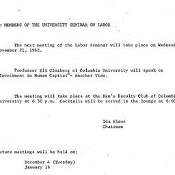 Announcements, 1962-11-13. ...