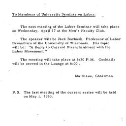 Announcements, 1963-04-09. ...