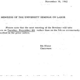 Announcements, 1962-11-30. ...