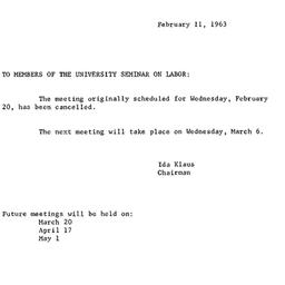 Announcements, 1963-02-11. ...
