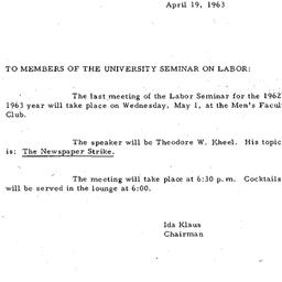 Announcements, 1963-04-19. ...