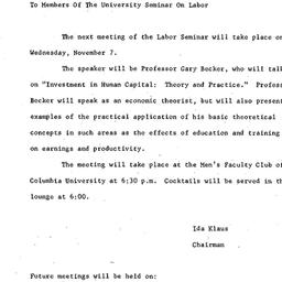 Announcements, 1962-10-29. ...
