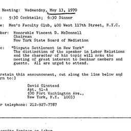 Announcements, 1970-05-13. ...
