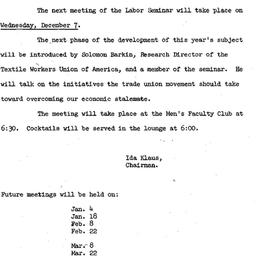 Announcements, 1960-11-30. ...