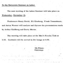 Announcements, 1960-11-10. ...