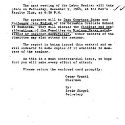 Announcements, 1964-12-09. ...