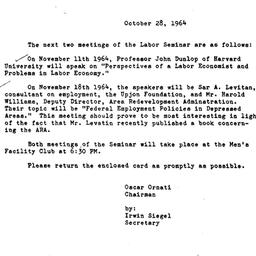 Announcements, 1964-10-28. ...