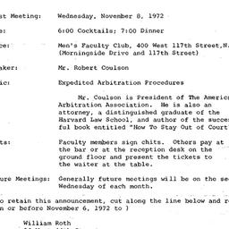 Announcements, 1972-11-08. ...