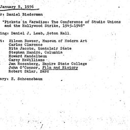 Minutes, 1976-01-08. Cinema...