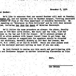 Announcements, 1974-11-06. ...