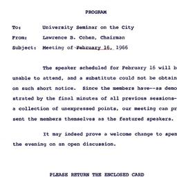 Announcements, 1966-02-16. ...