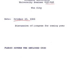 Announcements, 1966-10-19. ...