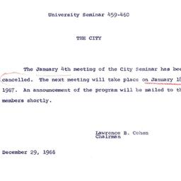 Announcements, 1966-12-29. ...