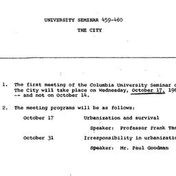 Announcements, 1962-10-17. ...