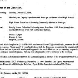 Announcements, 1996-10-09. ...
