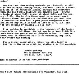 Announcements, 1985-05-16. ...