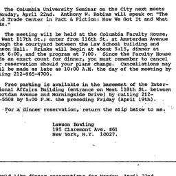 Announcements, 1985-04-22. ...
