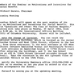 Announcements, 1984-04-30. ...