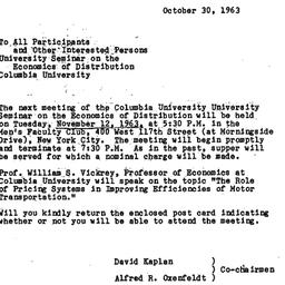 Announcements, 1963-10-30. ...