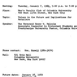Announcements, 1969-01-07. ...